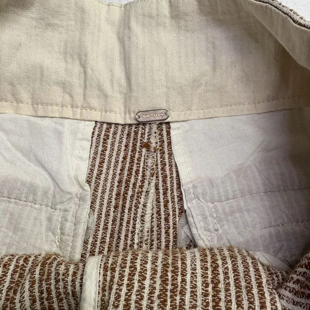 Free People Beige Striped Ankle Crop Drawstring Pants